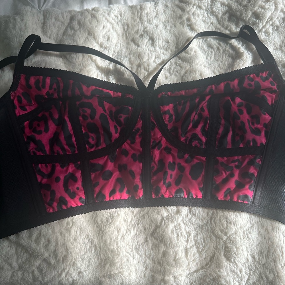 Authentic Dolce&Gabbana Pink and Black Leopard Print Bustier ✨